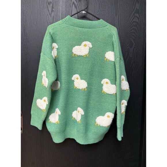 New Korean Women Loose Knitted Sweater Cardigan Buttons L Sheep Jacket Green - Picture 6 of 6
